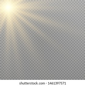 White glowing light explodes on a transparent background. Sparkling magical dust particles. Bright Star. Transparent shining sun, bright flash. Vector sparkles. To center a bright flash.