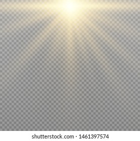 White glowing light explodes on a transparent background. Sparkling magical dust particles. Bright Star. Transparent shining sun, bright flash. Vector sparkles. To center a bright flash.