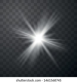 White glowing light explodes on a transparent background. Sparkling magical dust particles. Bright Star. Transparent shining sun, bright flash. Vector Illustration eps10.