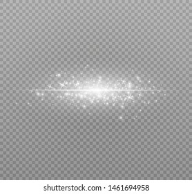 White glowing light explodes on a transparent background. Sparkling magical dust particles. Bright Star. Transparent shining sun, bright flash. Vector sparkles. To center a bright flash