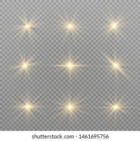 White glowing light explodes on a transparent background. Sparkling magical dust particles. Bright Star. Transparent shining sun, bright flash. Vector sparkles. To center a bright flash.