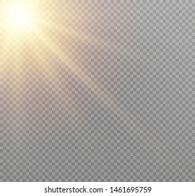 White glowing light explodes on a transparent background. Sparkling magical dust particles. Bright Star. Transparent shining sun, bright flash. Vector sparkles. To center a bright flash.