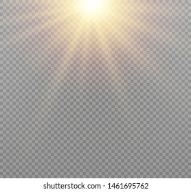 White glowing light explodes on a transparent background. Sparkling magical dust particles. Bright Star. Transparent shining sun, bright flash. Vector sparkles. To center a bright flash.