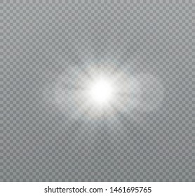 White glowing light explodes on a transparent background. Sparkling magical dust particles. Bright Star. Transparent shining sun, bright flash