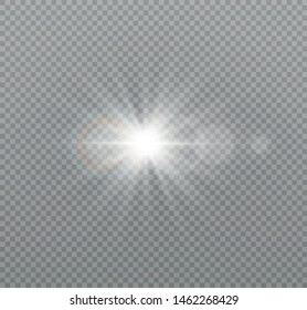 White glowing light explodes on a transparent background. Sparkling magical dust particles. Bright Star. Transparent shining sun, bright flash