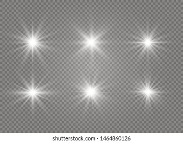 White glowing light explodes on a transparent background. Sparkling magical dust particles. Bright Star. Transparent shining sun, bright flash