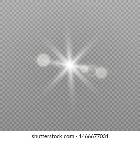 White glowing light explodes on a transparent background. Sparkling magical dust particles. Bright Star. Transparent shining sun, bright flash