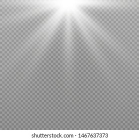 White glowing light explodes on a transparent background. Sparkling magical dust particles. Bright Star. Transparent shining sun, bright flash