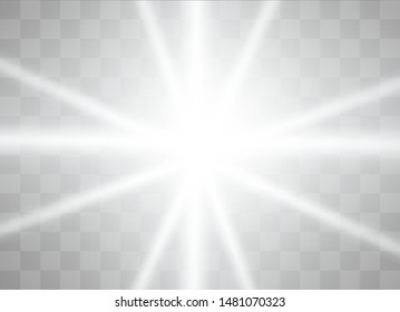 White glowing light explodes on a transparent background. Sparkling magical dust particles. Bright Star. Transparent shining sun, bright flash.