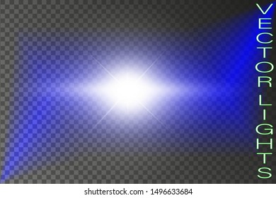 White glowing light explodes on a transparent background. Sparkling magical dust particles. Bright Star. Transparent shining sun, bright flash. Vector sparkles. To center a bright flash