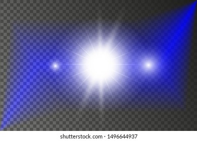 White glowing light explodes on a transparent background. Sparkling magical dust particles. Bright Star. Transparent shining sun, bright flash. Vector sparkles. To center a bright flash