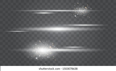 White glowing light explodes on a transparent background.Laser beams, horizontal light rays.Transparent Lens Flare.Vector illustration EPS10