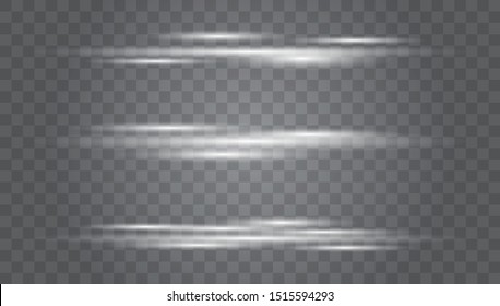 White glowing light explodes on a transparent background. Laser beams, horizontal light rays. Beautiful light flares. Glowing streaks on dark background. Transparent Lens Flare. 
