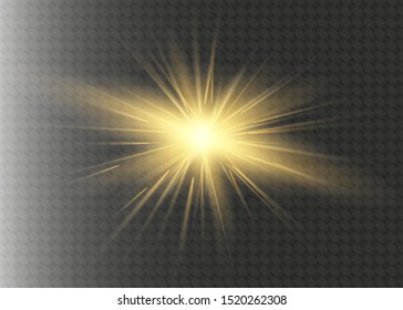 White glowing light explodes on a transparent background. Sparkling magical dust particles. Bright Star. Transparent shining sun, bright flash. Vector sparkles. To center a bright flash.