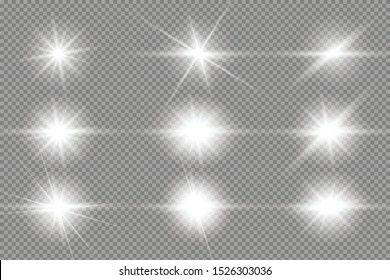 White glowing light explodes on a transparent background. Sparkling magical dust particles. Bright Star. Transparent shining sun, bright flash