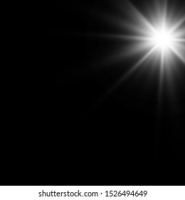 White glowing light explodes on a transparent background. Sparkling magical dust particles. Bright Star. Transparent shining sun, bright flash. Vector sparkles. To center a bright flash.