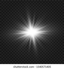 White glowing light explodes on a transparent background. with ray.  Transparent shining sun, bright flash.  Special lens flare light effect.
