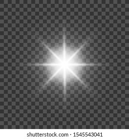 White glowing light explodes on a transparent background. Sparkling magical dust particles. Bright Star. Transparent shining sun, bright flash. Ransparent shine gradient glitter.
