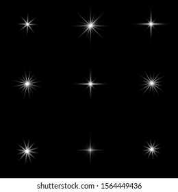 White glowing light explodes on a  black background. Sparkling magical dust particles. Bright Star. Transparent shining sun, bright flash. Vector sparkles.