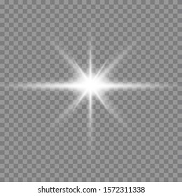 White glowing light explodes on a transparent background. Sparkling magical dust particles. Bright Star. Transparent shining sun, bright flash