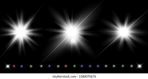 White glowing light explodes on a transparent background. Sparkling magical dust particles. Bright Star. Transparent shining sun, bright flash. Vector sparkles. To center a bright flash