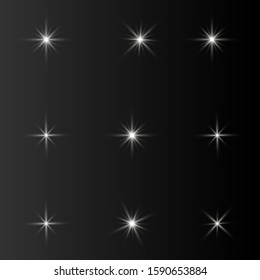White glowing light explodes on a transparent background. Sparkling magical dust particles. Bright Star. Transparent shining sun, bright flash. Vector sparkles.
