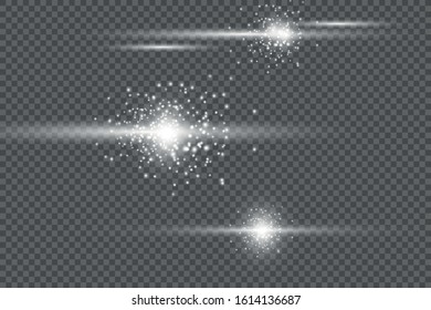 White glowing light explodes on a transparent background.Laser beams, horizontal light rays.Transparent Lens Flare.Vector illustration EPS10