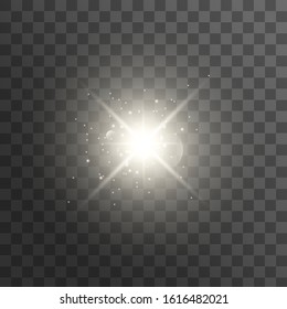 White glowing light explodes on a transparent background. with ray. Transparent shining sun, bright flash. Vector illustration