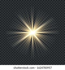 White glowing light explodes on a transparent background. Sparkling magical dust particles. Bright Star. Transparent shining sun with bright flash. Vector sparkles. Vector illustration