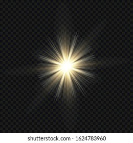 White glowing light explodes on a transparent background. Sparkling magical dust particles. Bright Star. Transparent shining sun with bright flash. Vector sparkles. Vector illustration