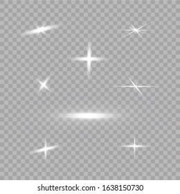 White glowing light explodes on a transparent background. with ray.  Transparent shining sun, bright flash.  Special lens flare light effect.