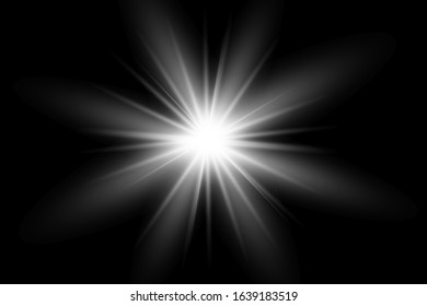 White glowing light explodes on a transparent background. Sparkling magic dust particles. Bright Star. Transparent shining sun, bright flash. Vector sparkles. To center a bright flash.