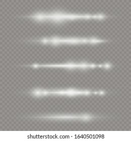 White glowing light explodes on a transparent background. Sparkling magical dust particles. Bright Star. Transparent shining sun, bright flash.  Vector sparkles. To center a bright flash.