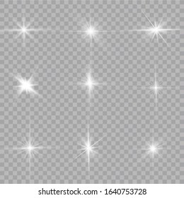 White glowing light explodes on a transparent background. with ray.  Transparent shining sun, bright flash.  Special lens flare light effect.
