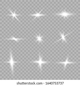 White glowing light explodes on a transparent background. with ray.  Transparent shining sun, bright flash.  Special lens flare light effect.
