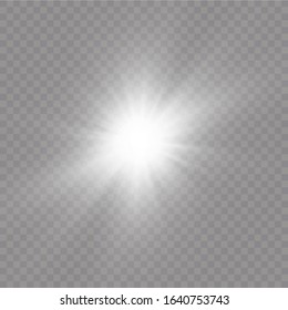 White glowing light explodes on a transparent background. with ray.  Transparent shining sun, bright flash.  Special lens flare light effect.
