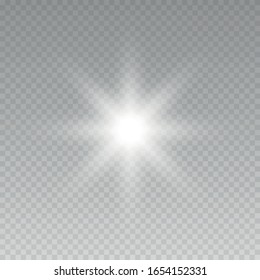 White glowing light explodes on a transparent background. Star burst with sparkles. 