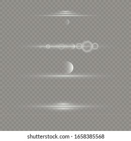 Weißes Licht explodiert auf transparentem Hintergrund.  Transparente strahlende Sonne, heller Blitz. Heller Stern. funkelnde magische Staubpartikel. Vektorillustration funkelt. Um einen hellen Blitz zu zentrieren.
