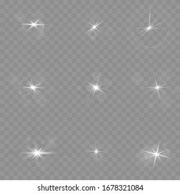 Weißes Licht explodiert auf transparentem Hintergrund. funkelnde magische Staubpartikel. Heller Stern. Transparente strahlende Sonne, heller Blitz. Vektorfunkeln.