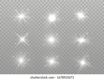 White glowing light explodes on a transparent background. Sparkling magical dust particles. Bright Star. 