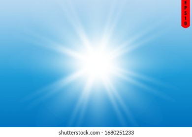 White glowing light explodes on a transparent background. Sparkling magical dust particles. Bright Star. Transparent shining sun, bright flash. Vector sparkles. To center a bright flash.