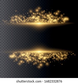 La luz blanca brillante estalla sobre un fondo transparente. Partículas mágicas de polvo espumoso. Estrella brillante.  Sol claro y brillante. El vector brilla. Centrar un flash brillante.