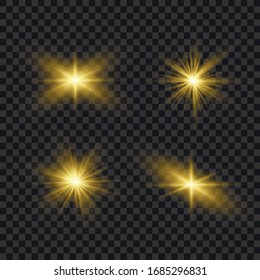 White glowing light explodes on a transparent background. Sparkling magical dust particles. Bright Star. Transparent shining sun, bright flash. Vector sparkles. To center a bright flash.
