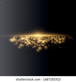 White glowing light explodes on a transparent background. Sparkling magical dust particles. Bright Star. Transparent shining sun, bright flash. Vector sparkles. To center a bright flash.