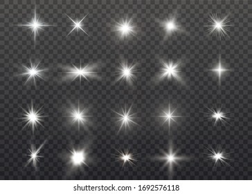 White Glowing Light Explodes On A Transparent Background. Sparkling Magical Dust Particles. Bright Star. Transparent Shining Sun, Bright Flash. Vector Sparkles. To Center A Bright Flash.