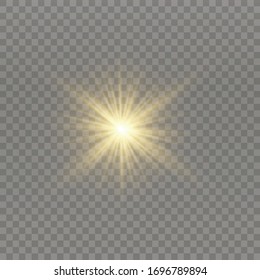 White glowing light explodes on a transparent background. Sparkling magical dust particles. Bright Star. Transparent shining sun, bright flash. Vector sparkles. To center a bright flash.