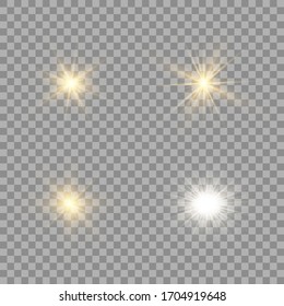 White glowing light explodes on a transparent background. Sparkling magical dust particles. Bright Star. Transparent shining sun, bright flash. Vector sparkles.