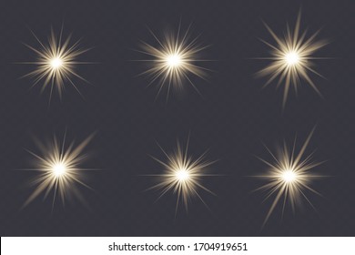 White glowing light explodes on a transparent background. Sparkling magical dust particles. Bright Star. Transparent shining sun, bright flash. Vector sparkles.