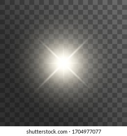 White glowing light explodes on a transparent background. with ray. Transparent shining sun, bright flash. Vector illustration