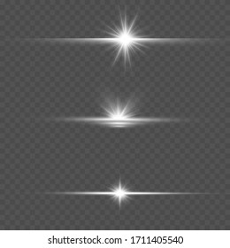La luz blanca brillante estalla sobre un fondo transparente. Partículas mágicas de polvo espumoso. Estrella brillante. Sol claro y brillante. El vector brilla. Centrar un flash brillante.